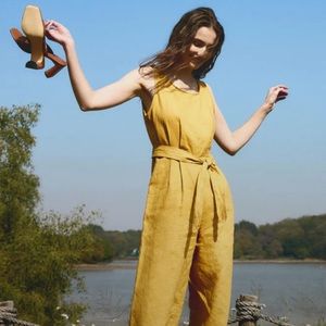 Grae Cove Yellow Linen Jumpsuit